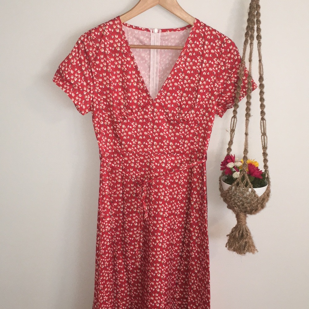 Red Floral Midi Dress